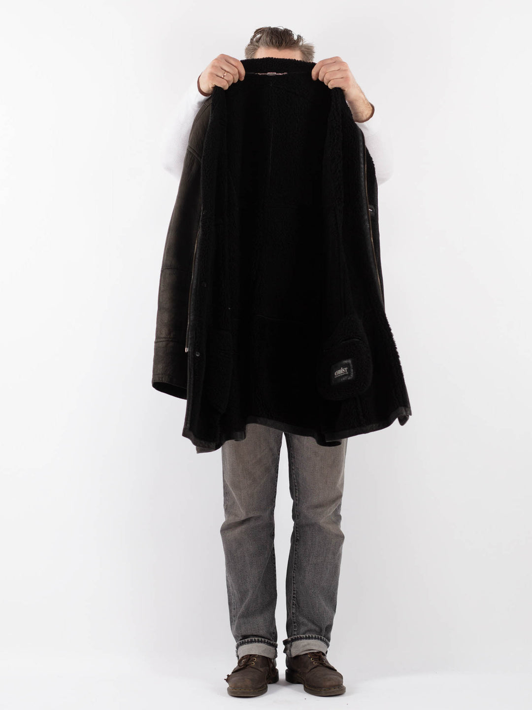 Vintage 90's Men Sheepskin Coat in GrayZ1131