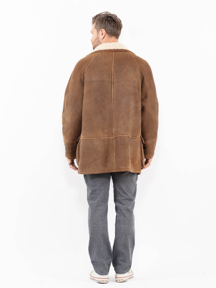 Vintage 90's Men Sheepskin Coat in BrownZ1949