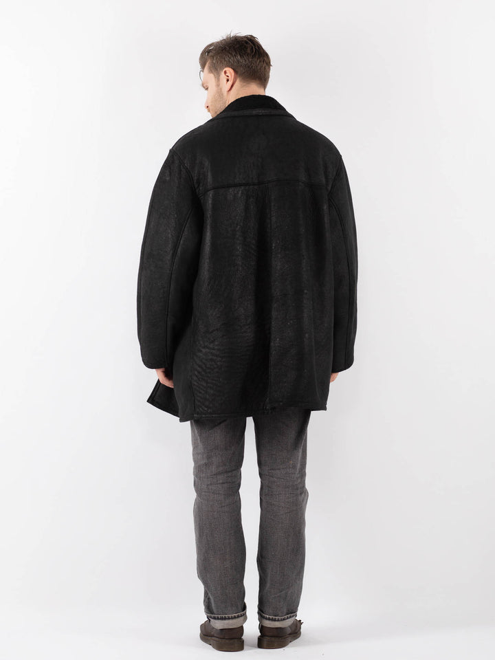Vintage 90's Men Sheepskin Coat in BlackZ1132
