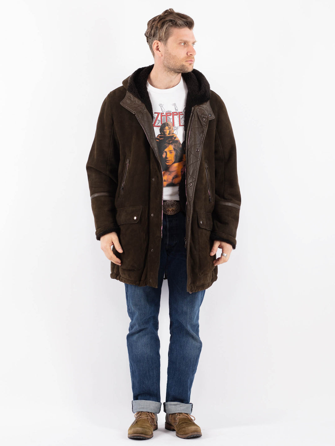 Vintage 90's Men Sheepskin Coat in BrownZ1528