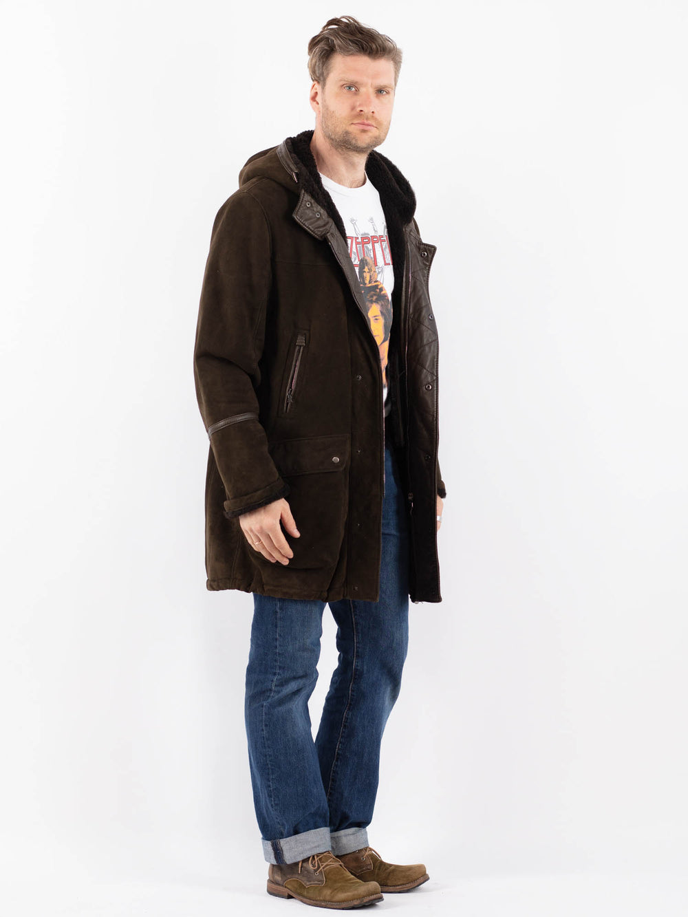 Vintage 90's Men Sheepskin Coat in BrownZ1528