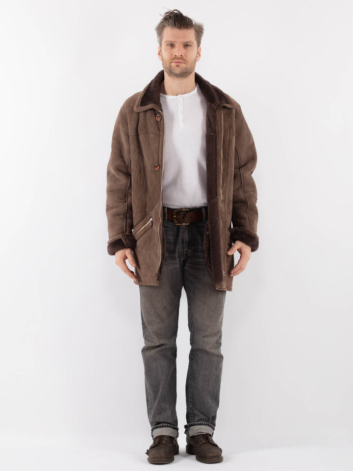 Vintage 90's Men Sheepskin Coat in BrownZ1133