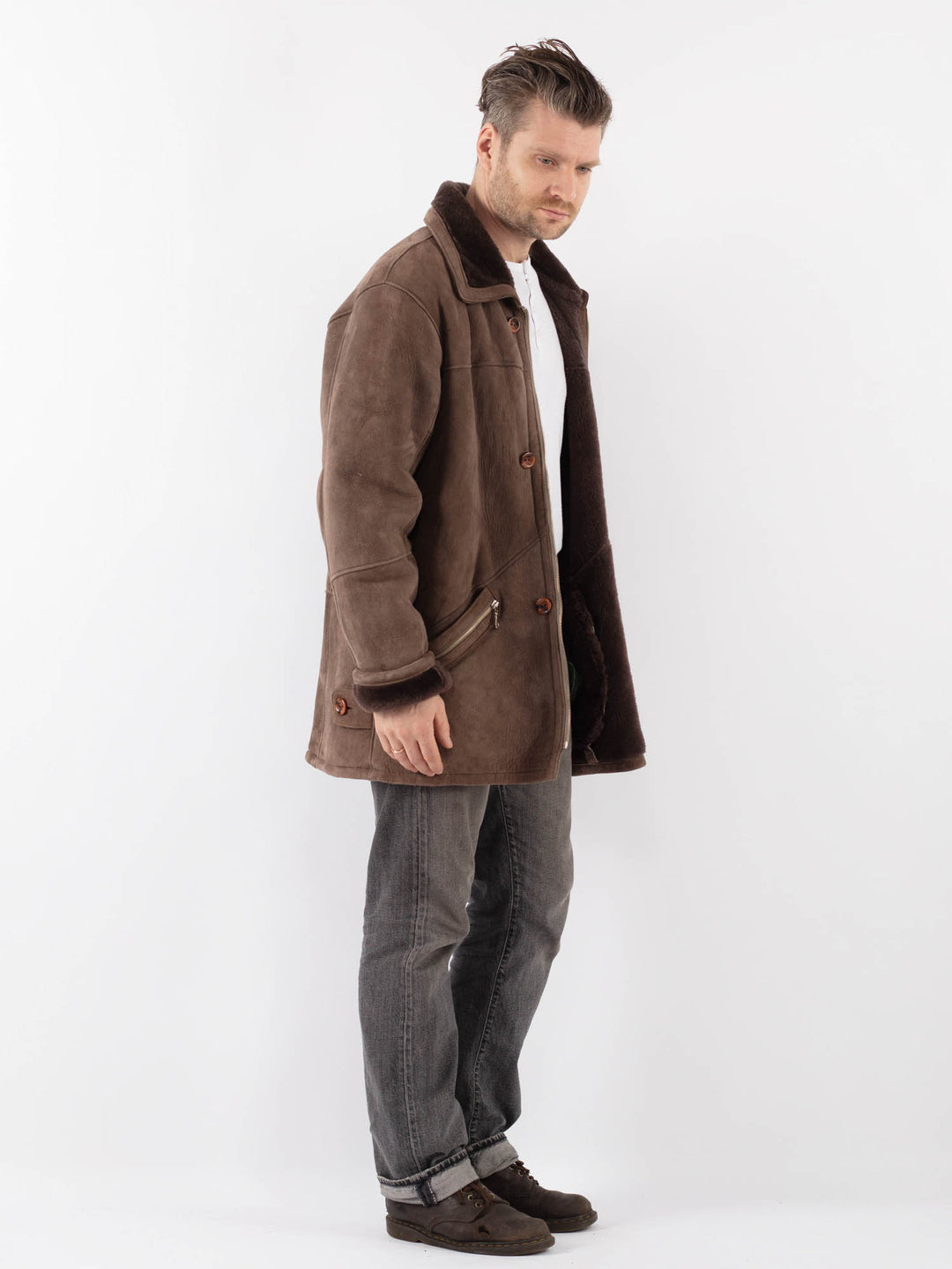 Vintage 90's Men Sheepskin Coat in BrownZ1133