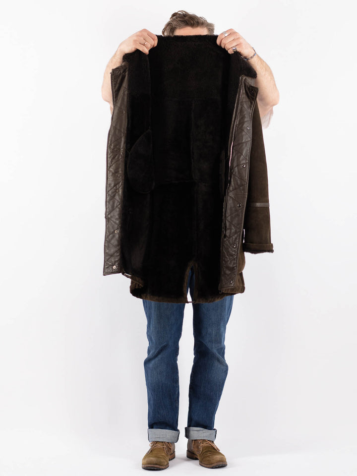 Vintage 90's Men Sheepskin Coat in BrownZ1528
