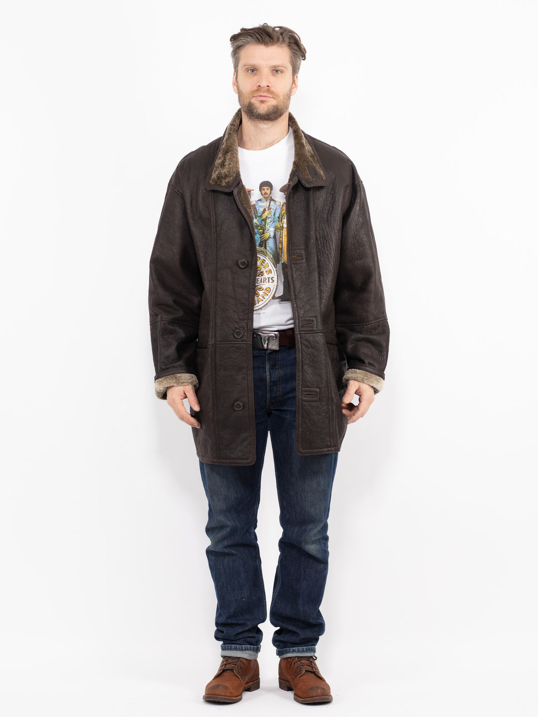 Vintage 90's Men Sheepskin Coat in BrownZ2682