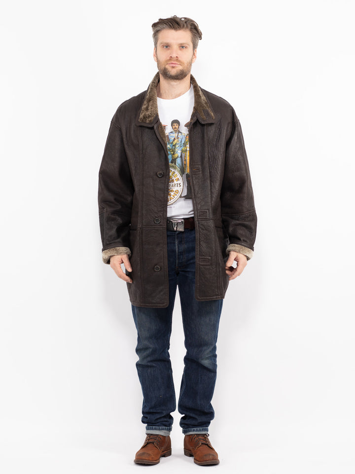 Vintage 90's Men Sheepskin Coat in BrownZ2682