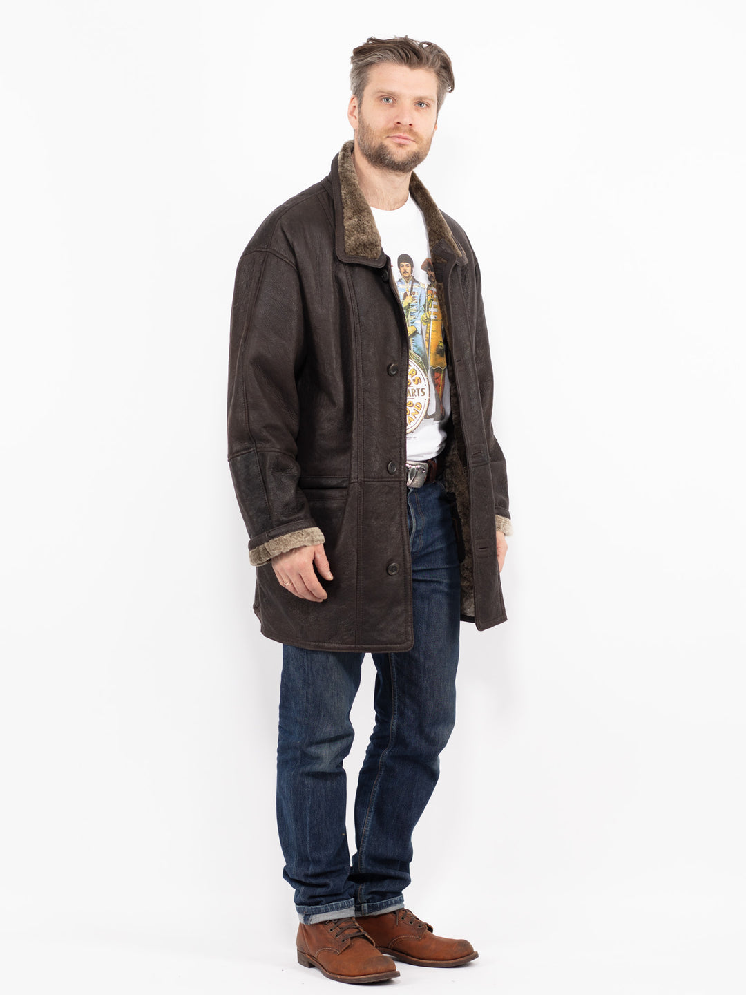 Vintage 90's Men Sheepskin Coat in BrownZ2682