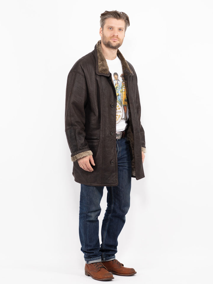Vintage 90's Men Sheepskin Coat in BrownZ2682