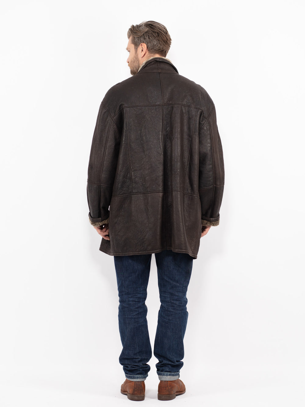 Vintage 90's Men Sheepskin Coat in BrownZ2682