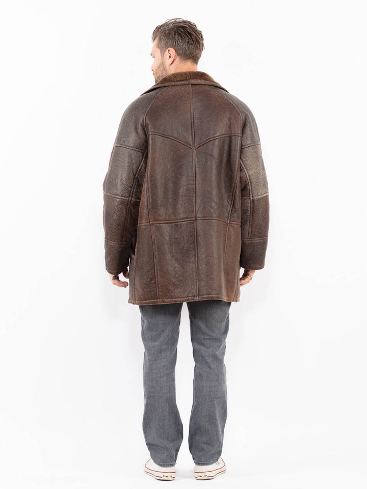Vintage 90's Men Sheepskin Coat in BrownZ1951