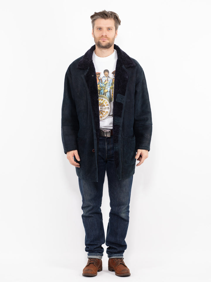 Vintage 90's Men Sheepskin Coat in BlueZ2683
