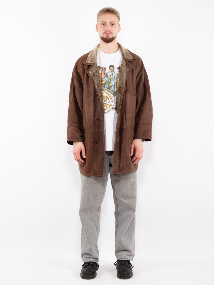 Vintage 90's Men Sheepskin Coat in Brown