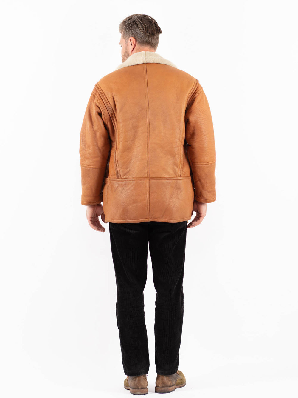 Vintage 90's Men Sheepskin Shearling Coat in BrownZ1853