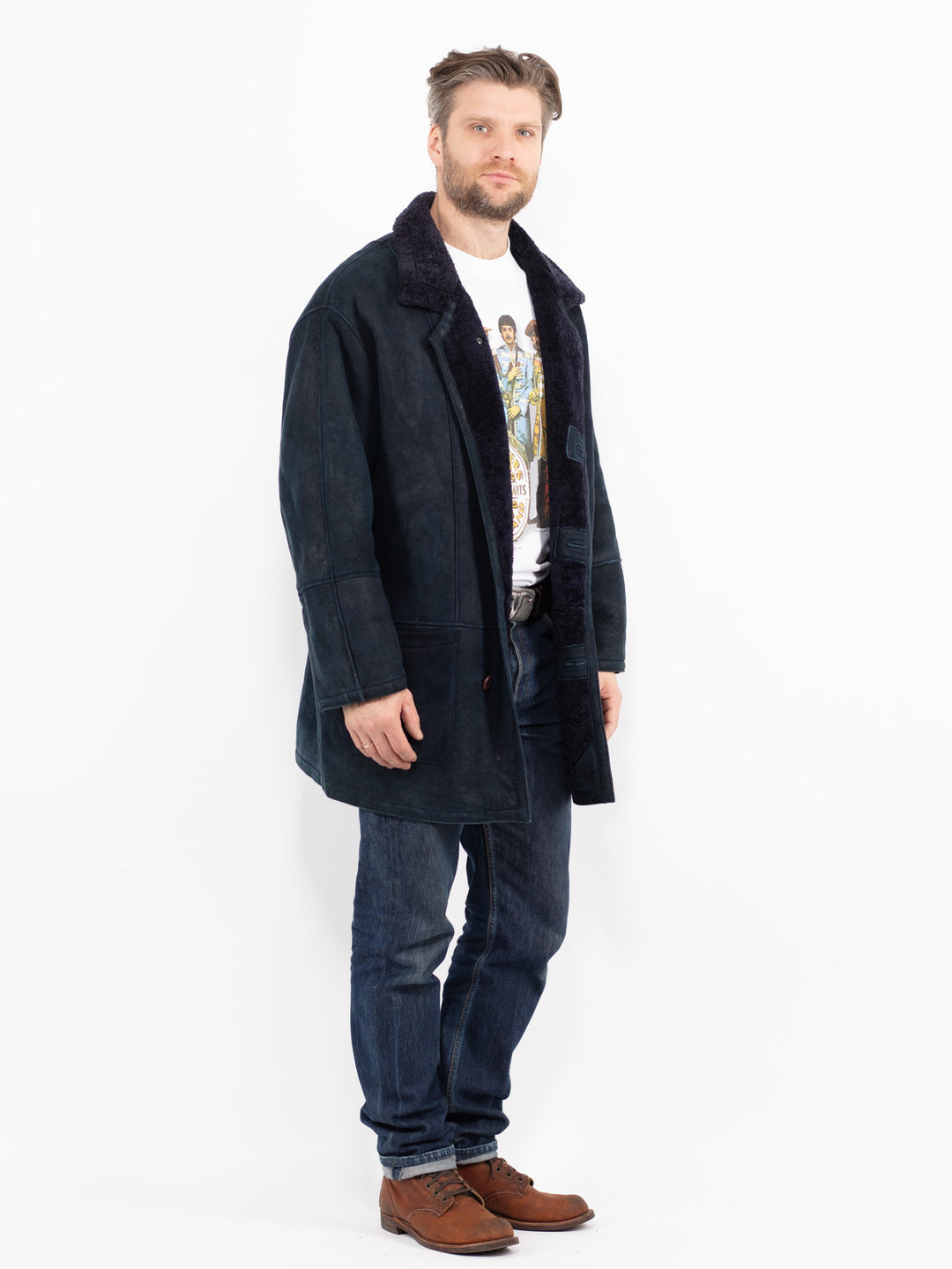 Vintage 90's Men Sheepskin Coat in BlueZ2683