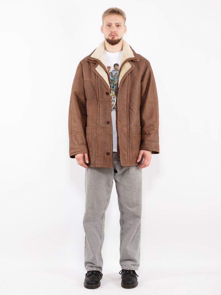 Vintage 90's Men Sheepskin Coat in Brown