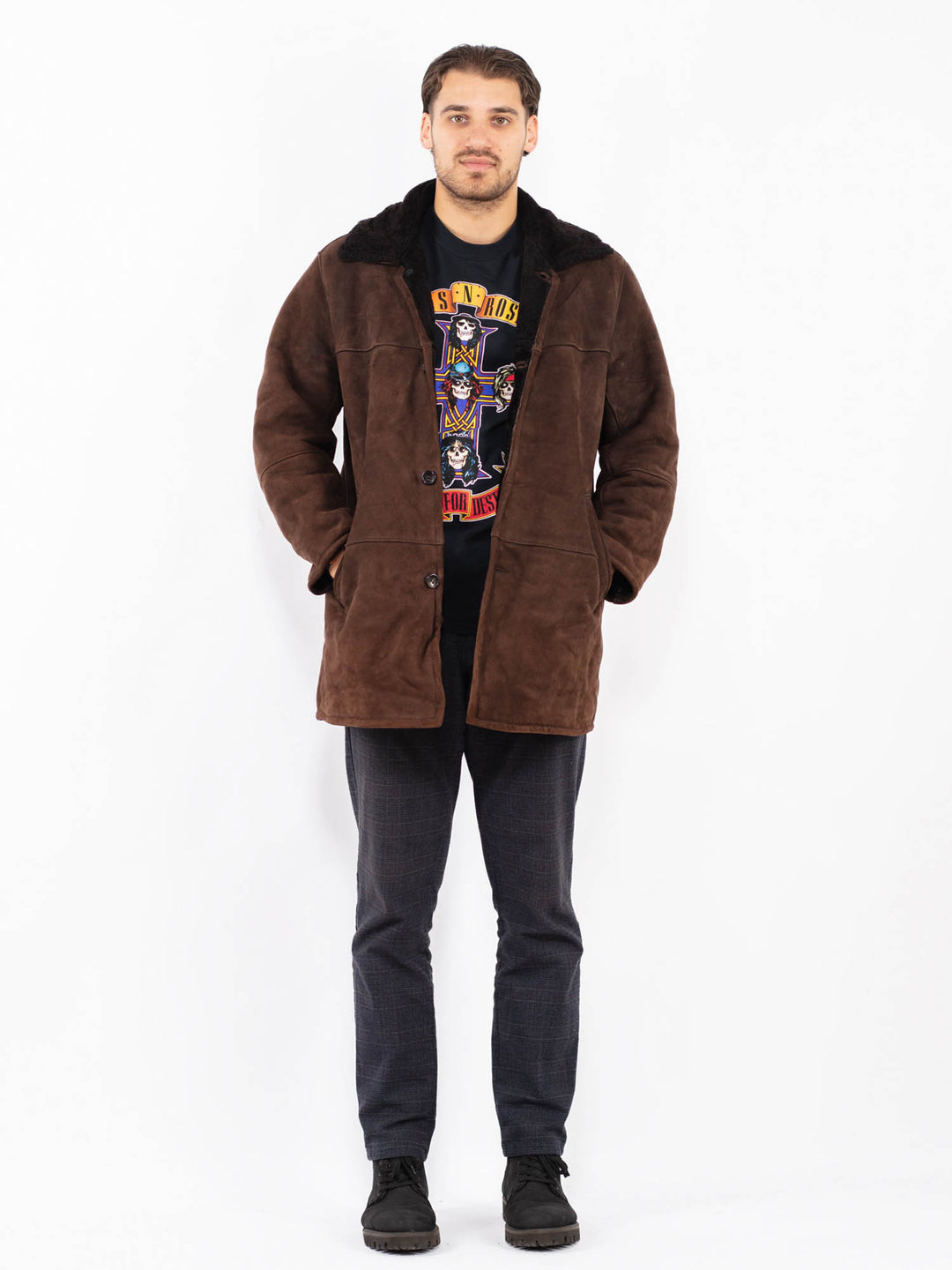 Vintage 90's Men Sheepskin Coat in BrownZ2394