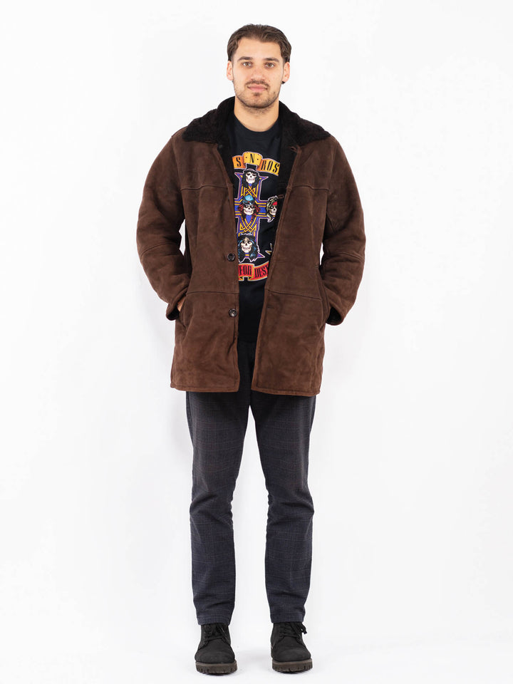 Vintage 90's Men Sheepskin Coat in BrownZ2394