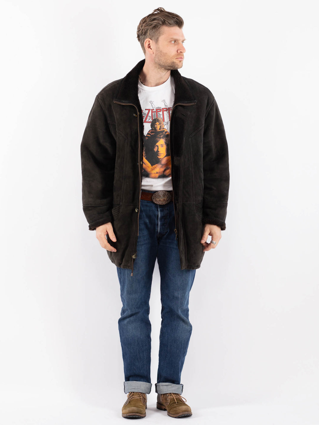 Vintage 90's Men Sheepskin Coat in GrayZ1530