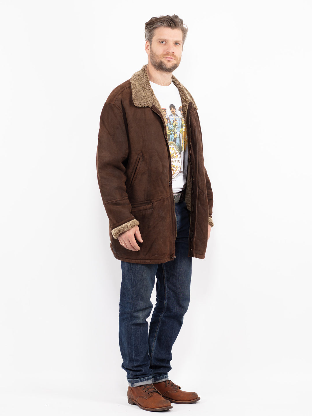 Vintage 90's Men Sheepskin Coat in BrownZ2685