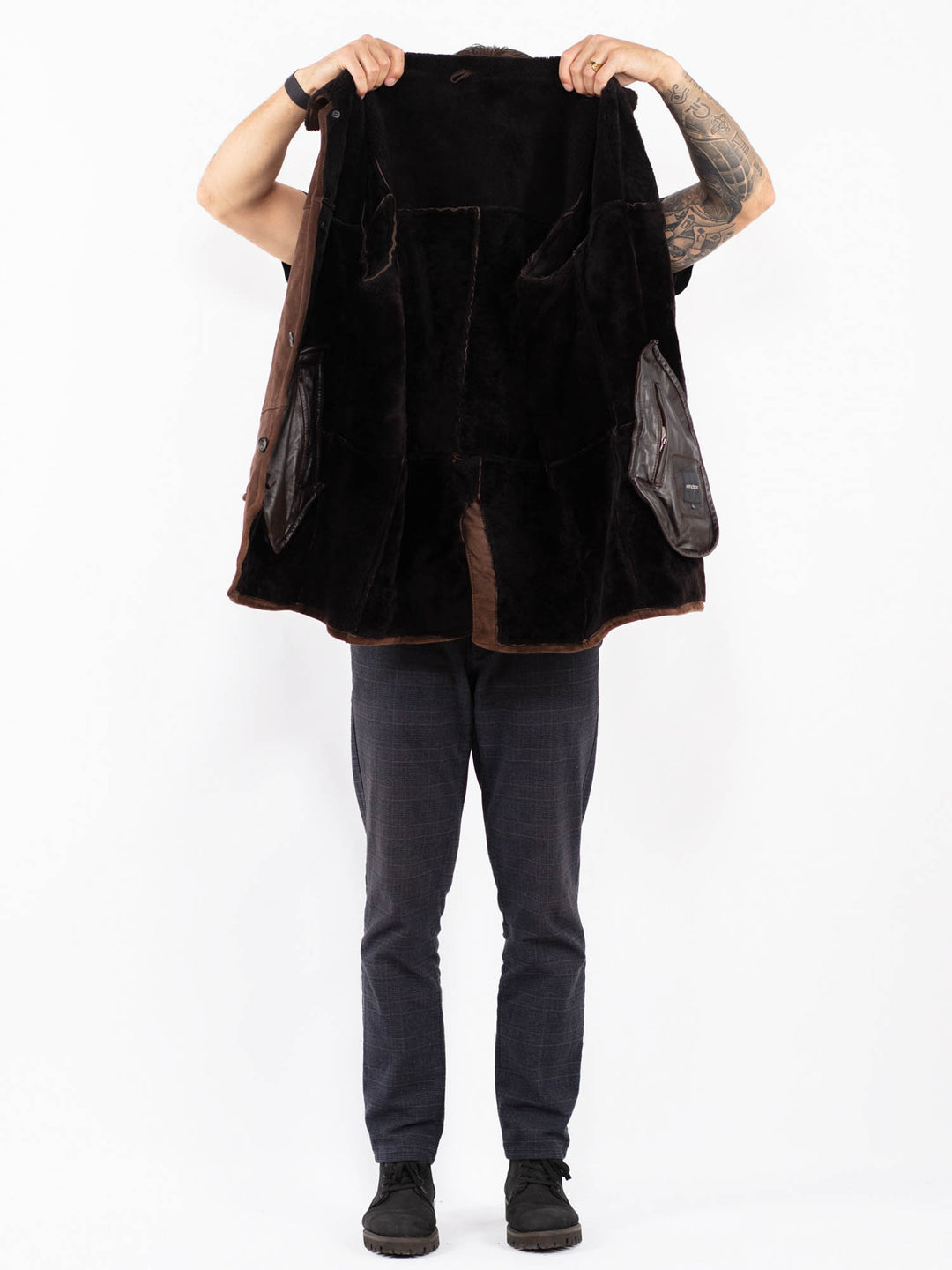Vintage 90's Men Sheepskin Coat in BrownZ2394