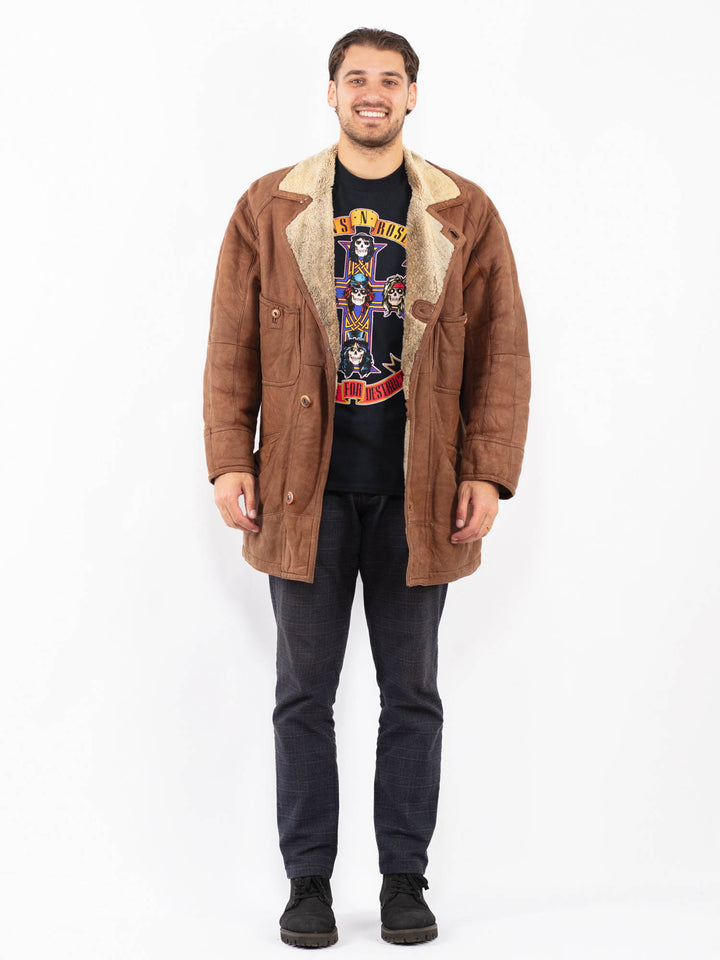 Vintage 90's Men Sheepskin Coat in BrownZ2395