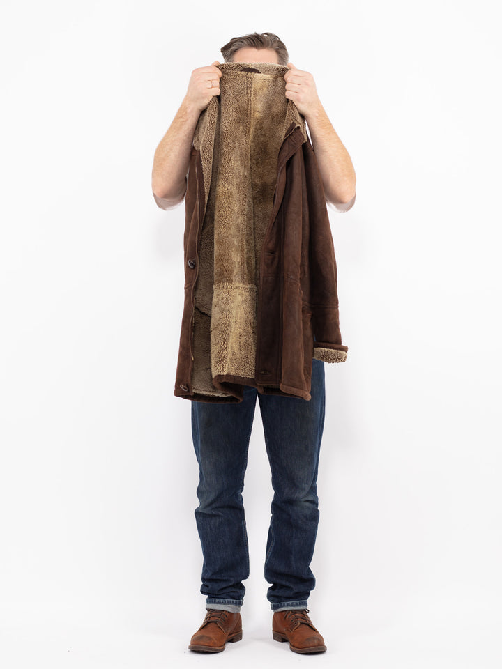 Vintage 90's Men Sheepskin Coat in BrownZ2685