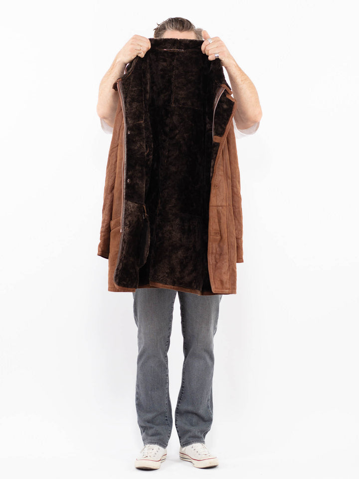 Vintage 90's Men Sheepskin Coat in BrownZ1954