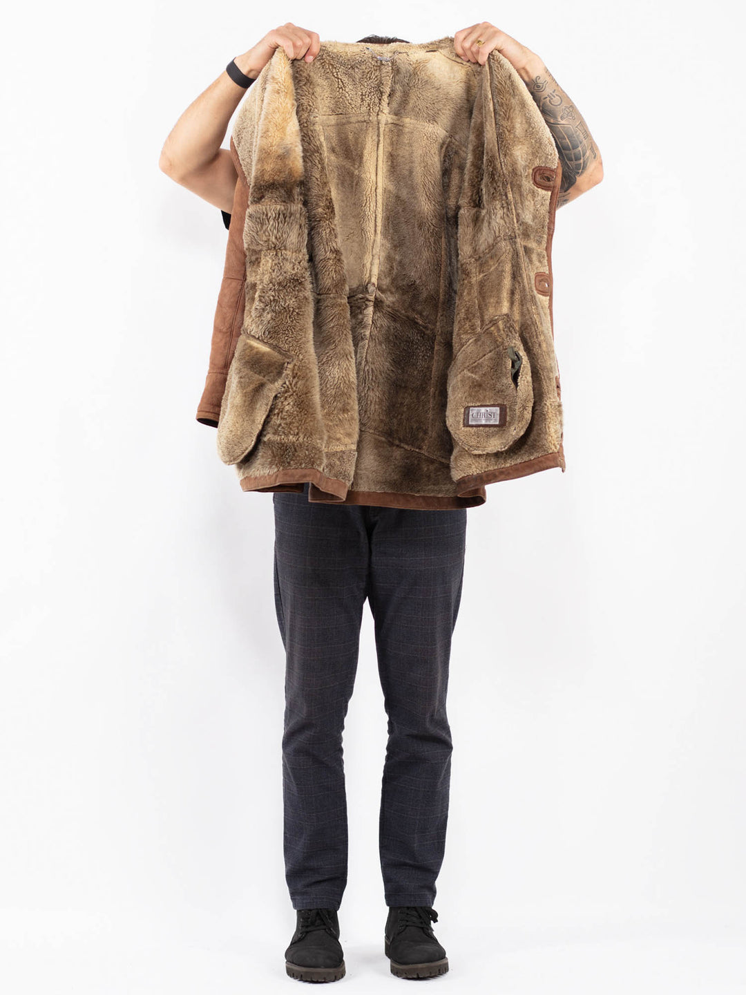 Vintage 90's Men Sheepskin Coat in BrownZ2395