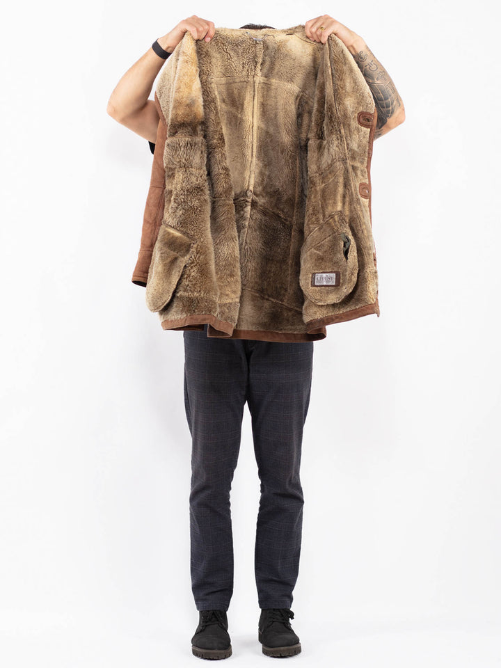 Vintage 90's Men Sheepskin Coat in BrownZ2395