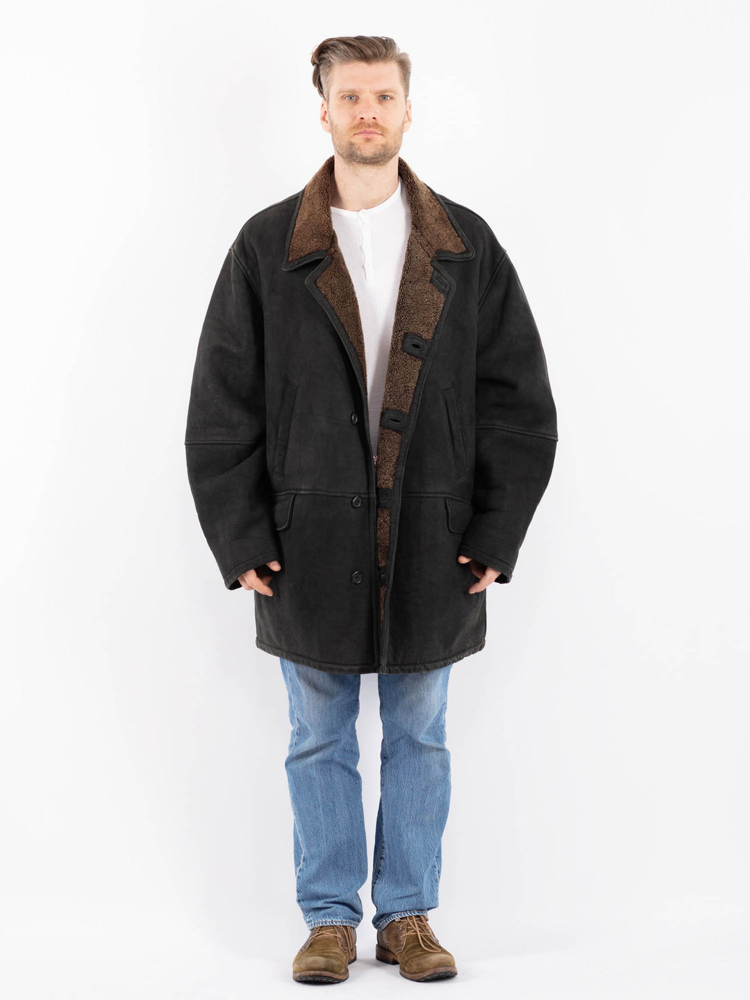 Vintage 90's Men Sheepskin Coat in BlackZ1422