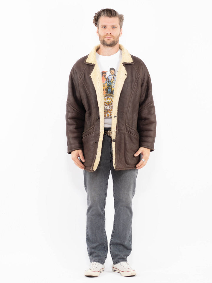Vintage 90's Men Sheepskin Coat in BrownZ1956