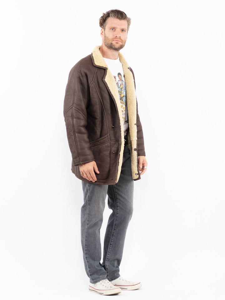 Vintage 90's Men Sheepskin Coat in BrownZ1956