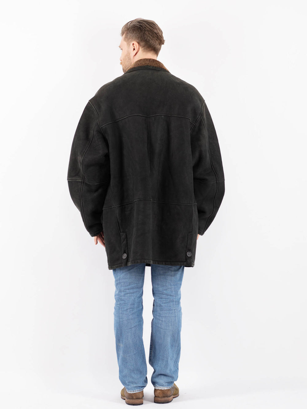 Vintage 90's Men Sheepskin Coat in BlackZ1422