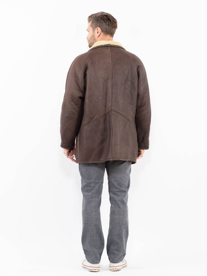Vintage 90's Men Sheepskin Coat in BrownZ1956