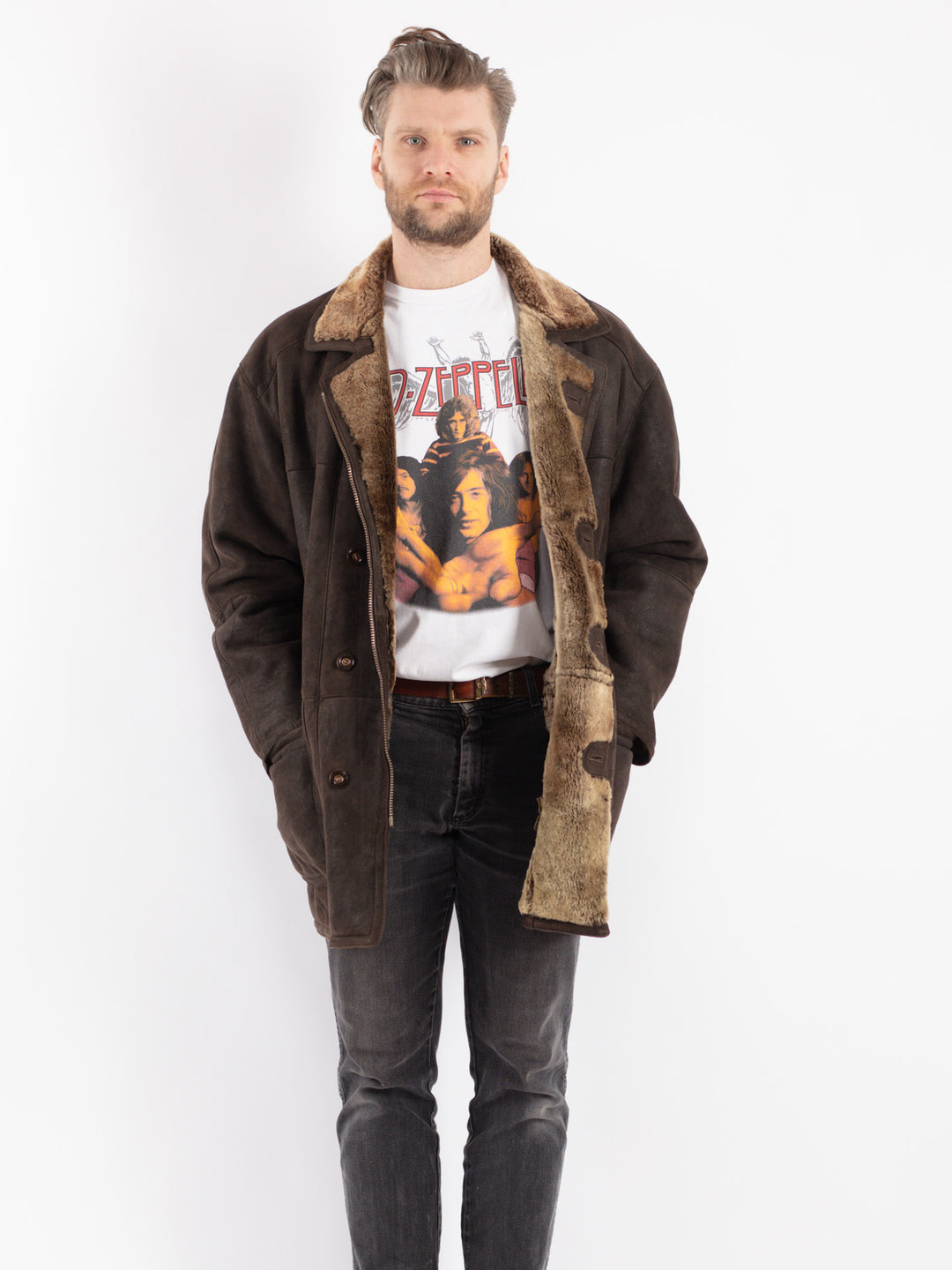 Vintage 90's Men Sheepskin Coat in Brown