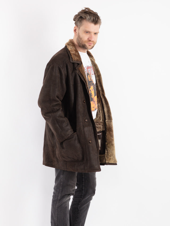 Vintage 90's Men Sheepskin Coat in Brown