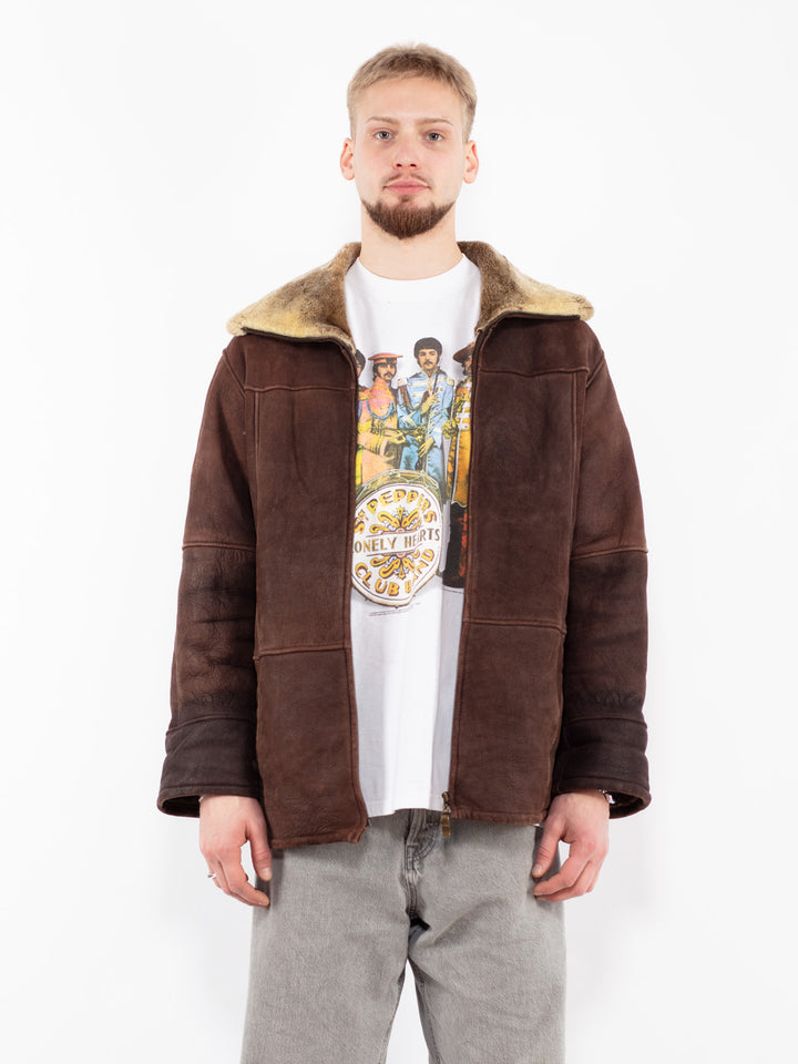 Vintage 90's Men Sheepskin Jacket in Brown
