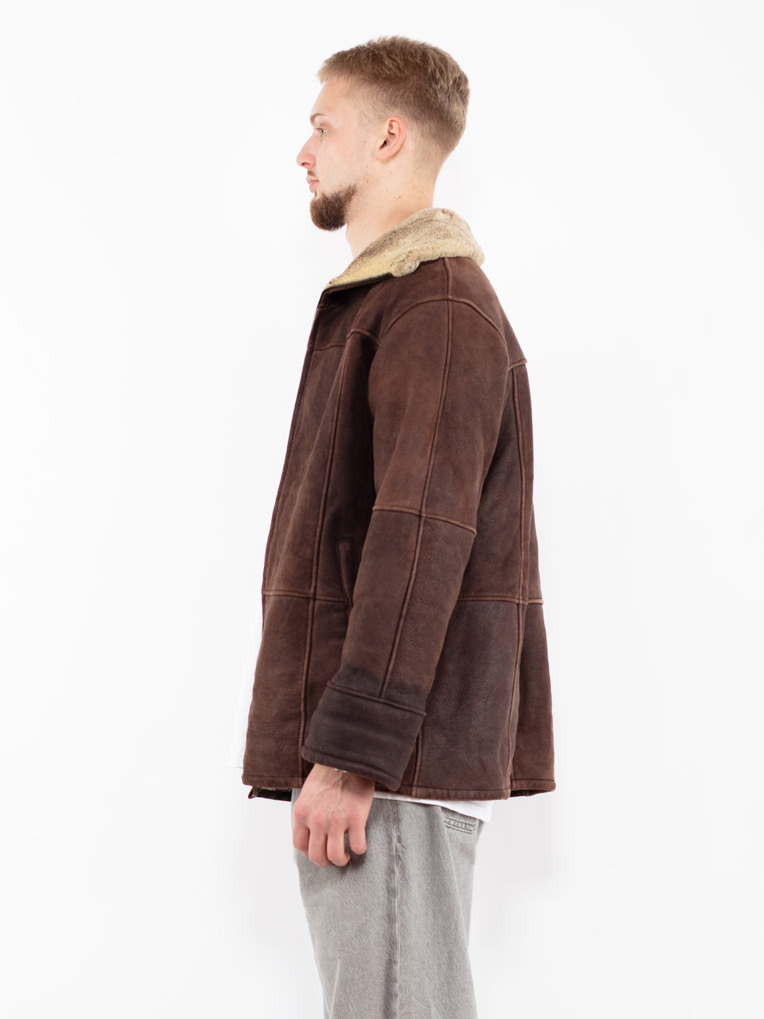 Vintage 90's Men Sheepskin Jacket in Brown