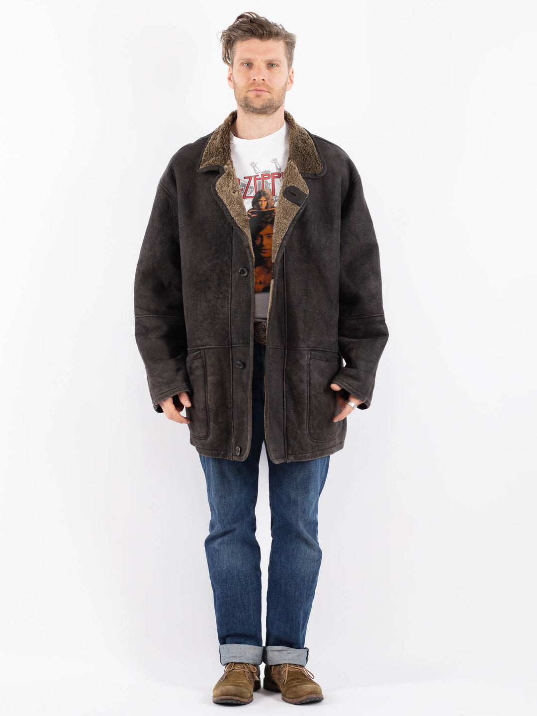 Vintage 90's Men Sheepskin Coat in BlackZ1532