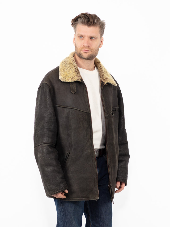 Vintage 90's Men Sheepskin Coat in BlackZ2565