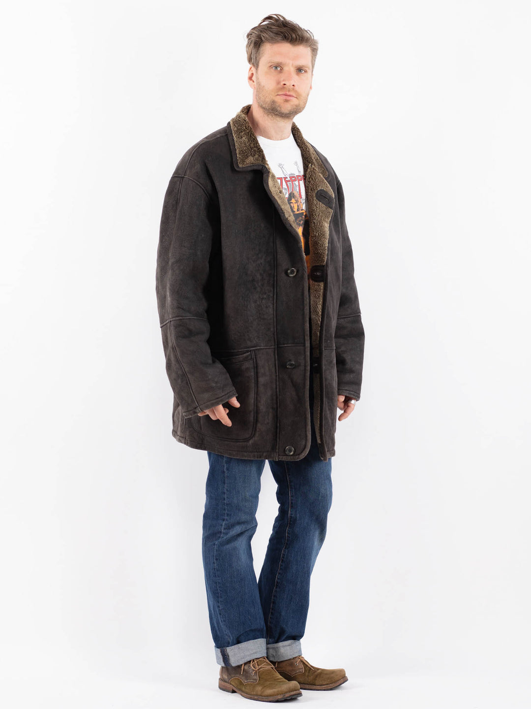 Vintage 90's Men Sheepskin Coat in BlackZ1532