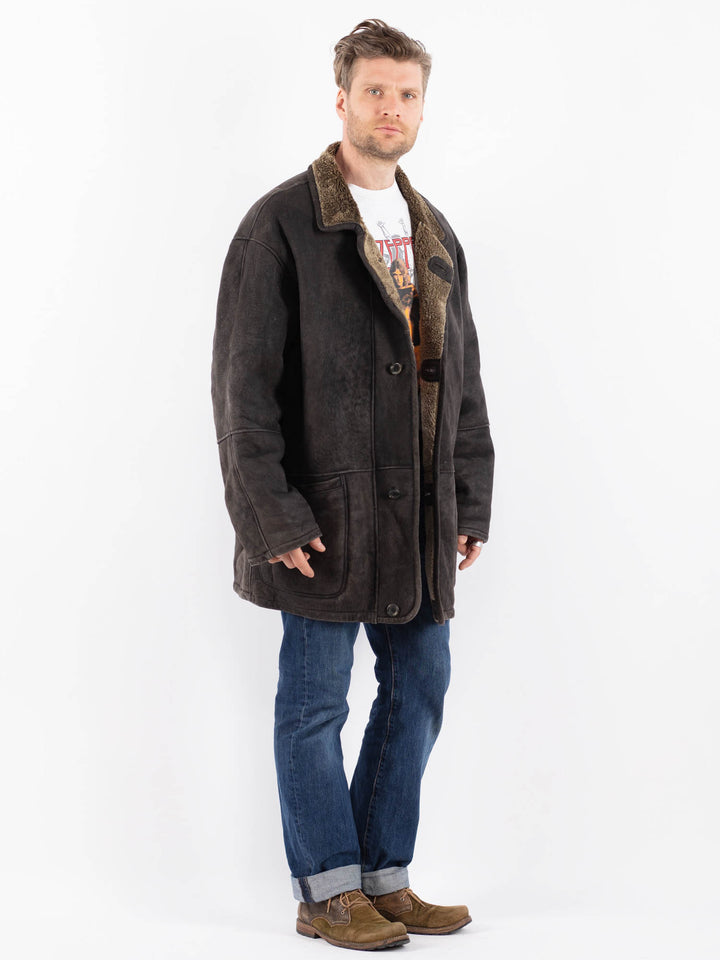 Vintage 90's Men Sheepskin Coat in BlackZ1532