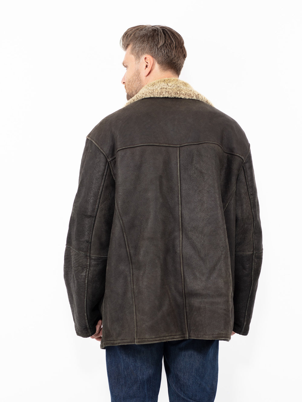 Vintage 90's Men Sheepskin Coat in BlackZ2565