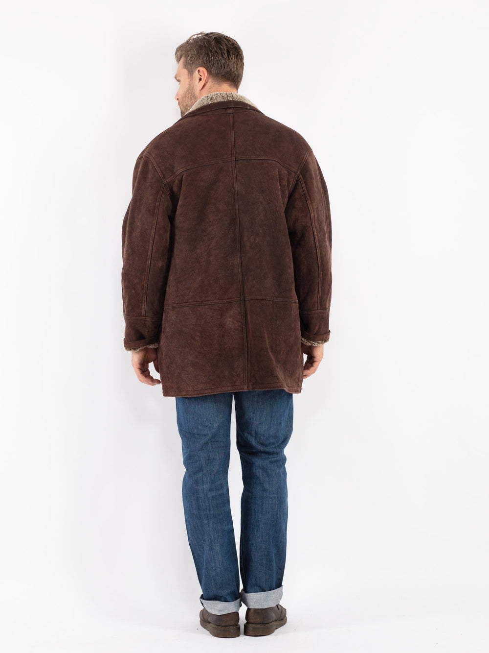 Vintage Men Sheepskin Shearling Coat in Brown