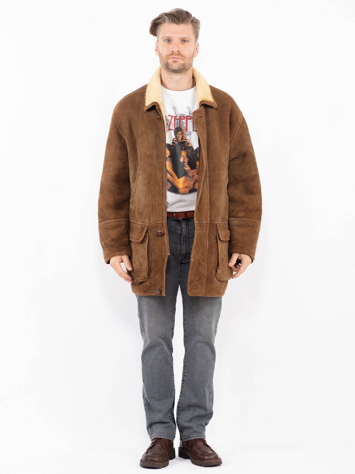 Vintage 90's Men Sheepskin Coat in BrownZ2084