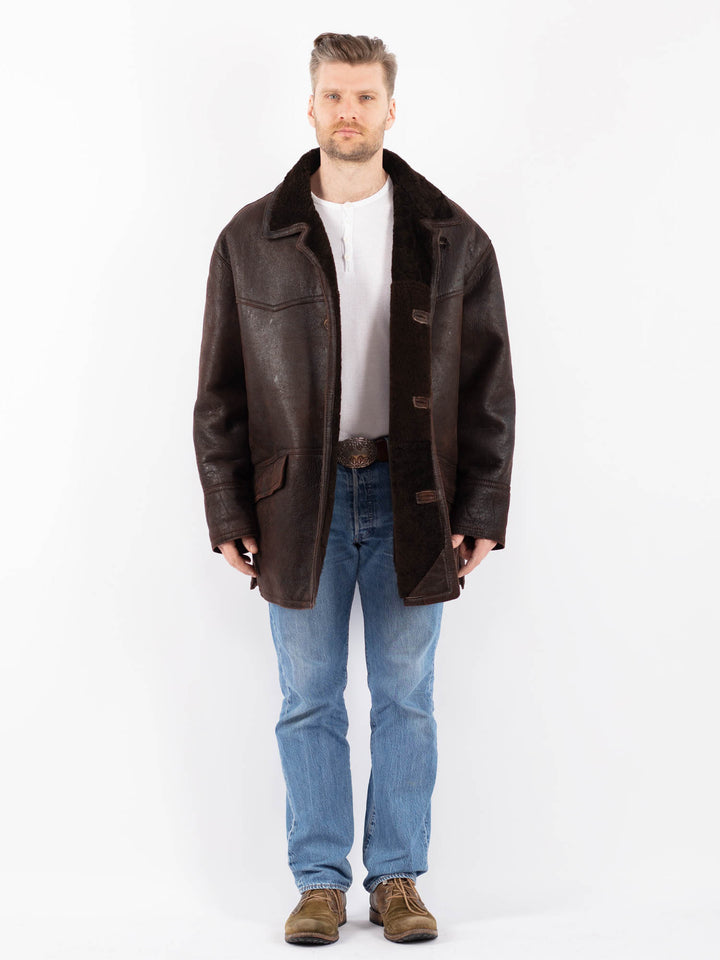 Vintage 90's Men Sheepskin Coat in BrownZ1424