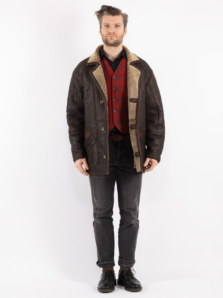 Vintage 90's Men Sheepskin Coat in Brown