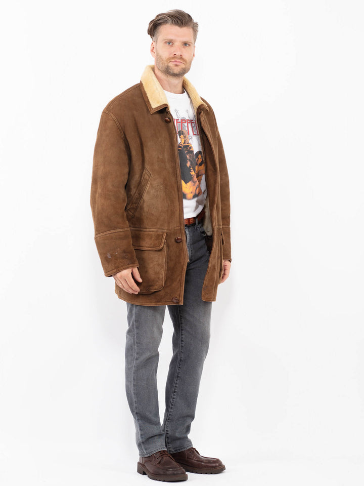 Vintage 90's Men Sheepskin Coat in BrownZ2084
