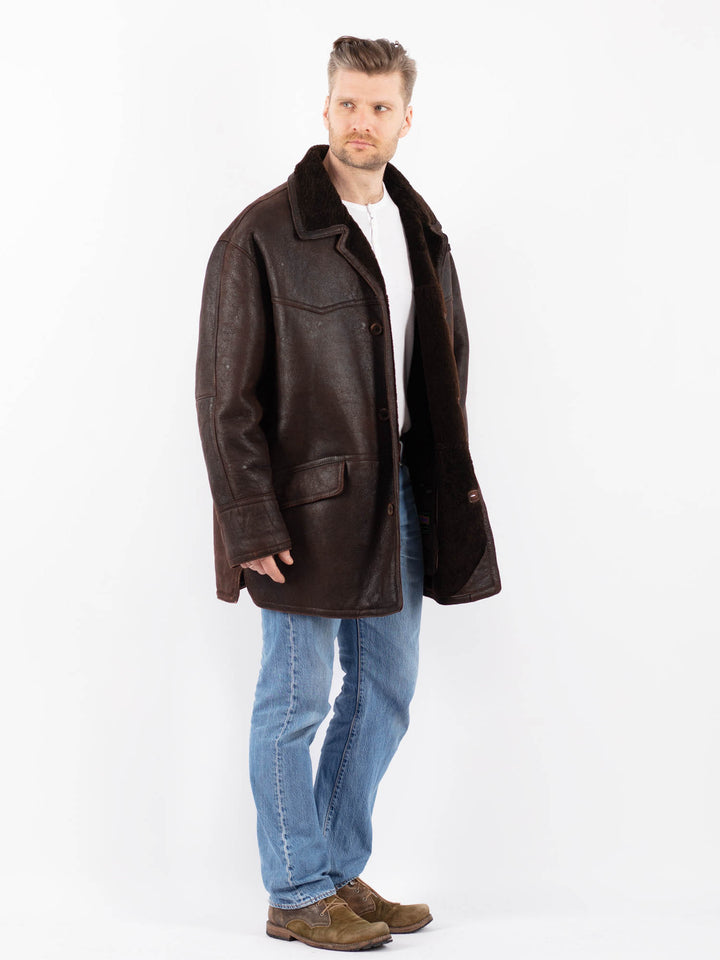 Vintage 90's Men Sheepskin Coat in BrownZ1424