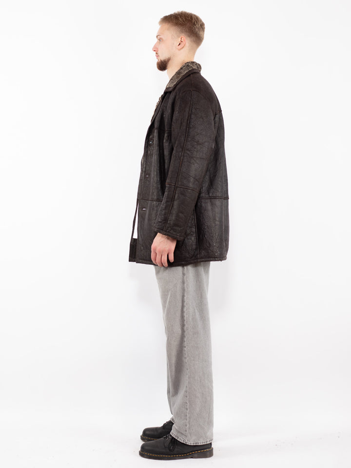 Vintage 90's Men Sheepskin Coat in Brown